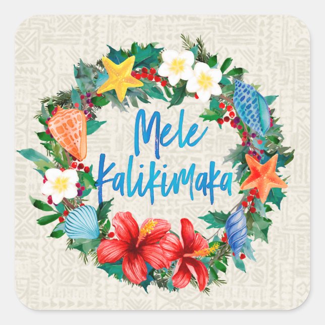 Mele Kalikimaka Hawaiianischer Weihnachtskranz Quadratischer Aufkleber (Vorderseite)