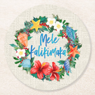 Mele Kalikimaka Hawaiianischer Weihnachtskranz Runder Pappuntersetzer