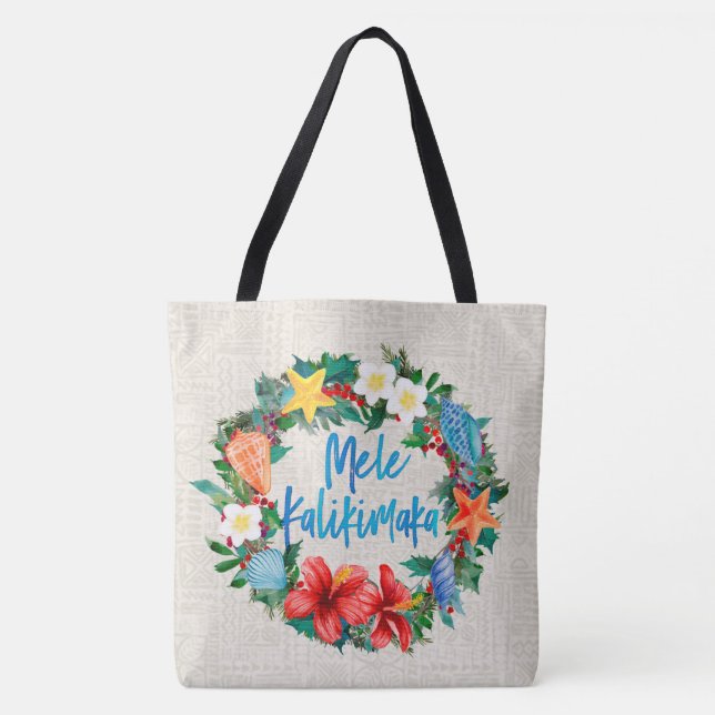 Mele Kalikimaka Hawaiianischer Weihnachtskranz Tasche (Vorderseite)