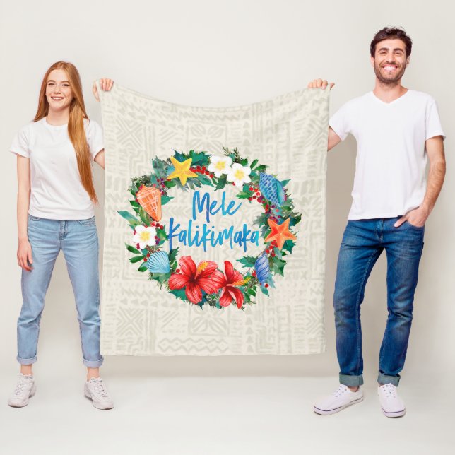 Mele Kalikimaka hawaiischer WeihnachtsKranz Fleecedecke (Beispiel)