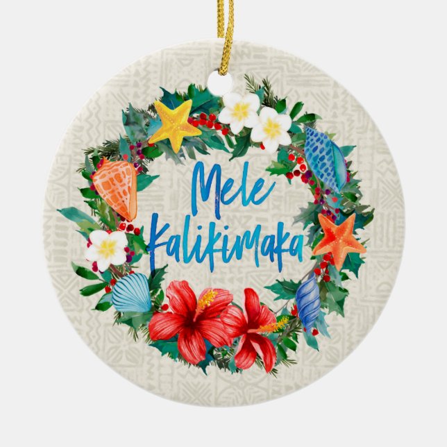 Mele Kalikimaka hawaiischer WeihnachtsKranz Keramik Ornament (Vorne)