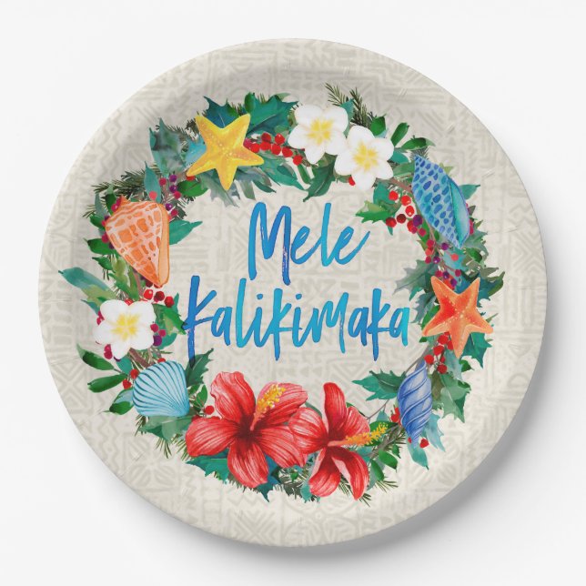 Mele Kalikimaka hawaiischer WeihnachtsKranz Pappteller (Vorderseite)