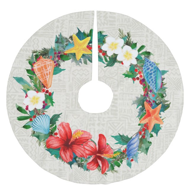 Mele Kalikimaka hawaiischer WeihnachtsKranz Polyester Weihnachtsbaumdecke (Vorderseite)