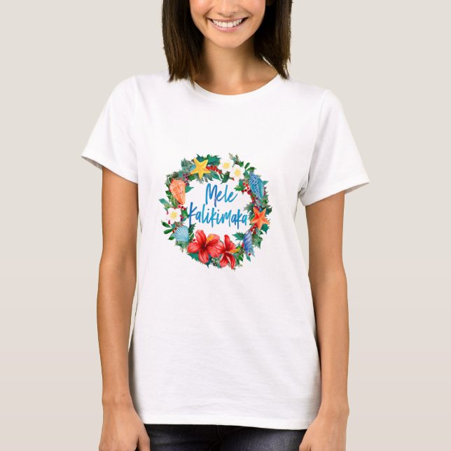 Mele Kalikimaka hawaiischer WeihnachtsKranz T-Shirt (Vorderseite)