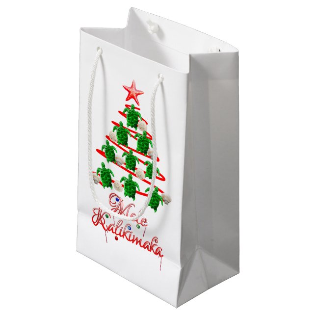 Mele Kalikimaka-Meeresschildkröten Kleine Geschenktüte (Vorderseite Schrägansicht)