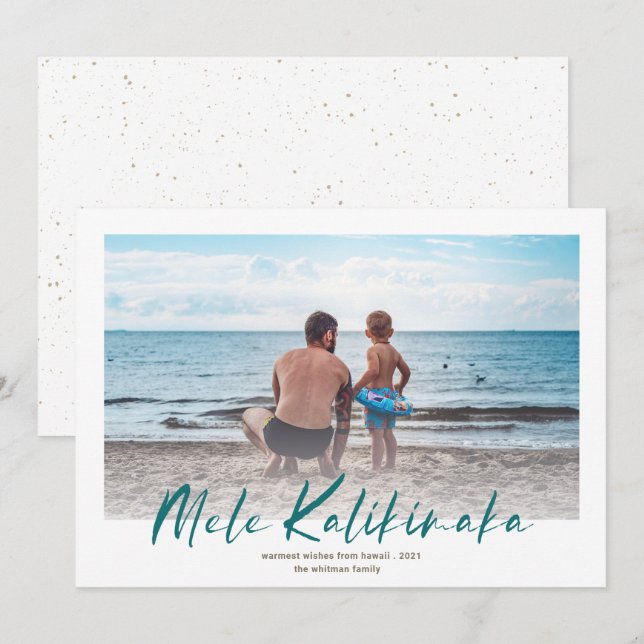 Mele Kalikimaka Minimal Foto Weihnachten Aquamarin (Vorne/Hinten)