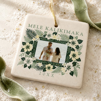 Mele Kalikimaka Neutrale Hawaiianische Blumige Fot Keramikornament