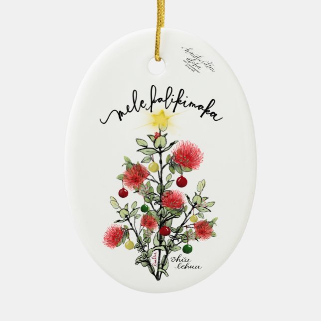 Mele Kalikimaka 'Ohi'a Lehua Frory Weihnachtsbaum Keramik Ornament (Vorne)