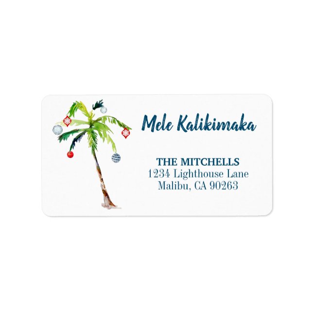 Mele Kalikimaka Palm Tree Holiday Rücksendeadresse Adressaufkleber (Vorne)