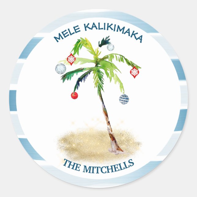 Mele Kalikimaka Palm Tree Holiday Umschlag Aufkleb Runder Aufkleber (Vorderseite)
