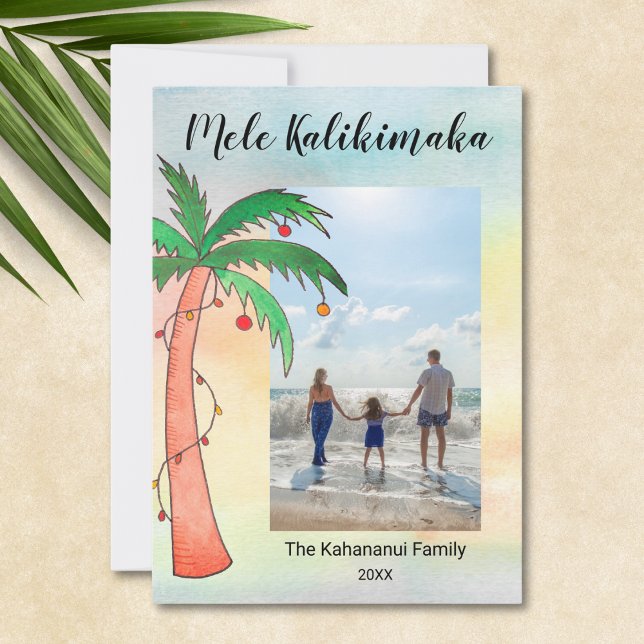 Mele Kalikimaka Palm Tree Photo Feiertagskarte (Von Creator hochgeladen)