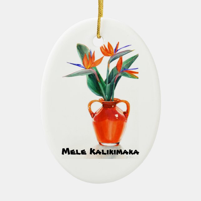 Mele Kalikimaka Paradiesvogel Oval-Verzierung Keramikornament (Vorne)