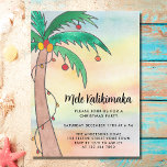 Mele Kalikimaka-Party Einladungspostkarte<br><div class="desc">Laden Sie sich mit diesen festlichen Postkarten ins Party von Mele Kalikimaka ein. Sie sind mit einer handbemalten Palme geschmückt,  die mit Lichtern und Bausteinen auf einem Aquarellgrund geschmückt ist. Einfach anpassbar. Original Wasserfarbe © Michele Davies.</div>