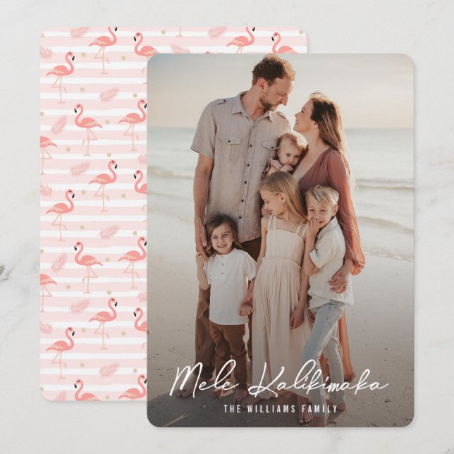 Mele Kalikimaka Pink Flamingo Foto Weihnachten (Vorne/Hinten)