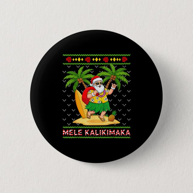 Mele Kalikimaka Retro Santa Shaka Hawaii Ugly Chri Button (Vorderseite)