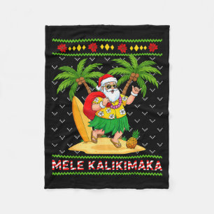 Mele Kalikimaka Retro Weihnachtsmann Shaka Hawaii  Fleecedecke