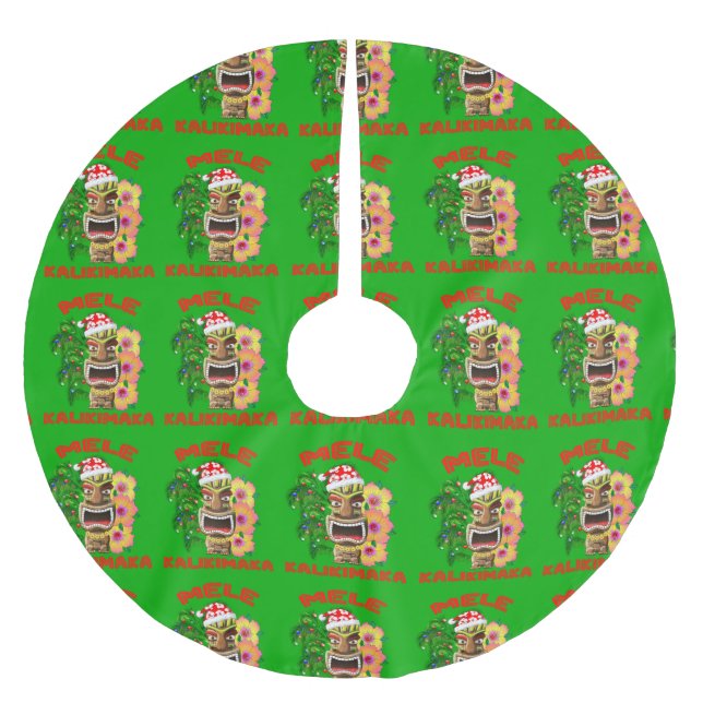 Mele Kalikimaka Santa Claus Tiki Polyester Weihnachtsbaumdecke (Vorderseite)
