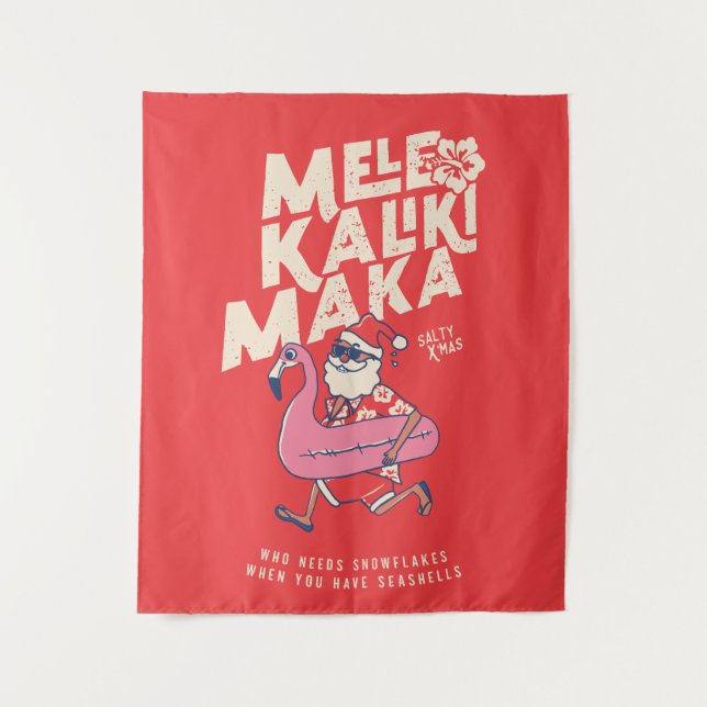 Mele Kalikimaka Santa Flamingo Christmas Abaway T Wandteppich (Vorderseite)