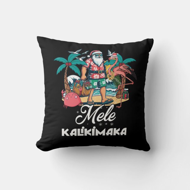 Mele Kalikimaka Santa Flamingo Tropical Christmas Kissen (Vorderseite)