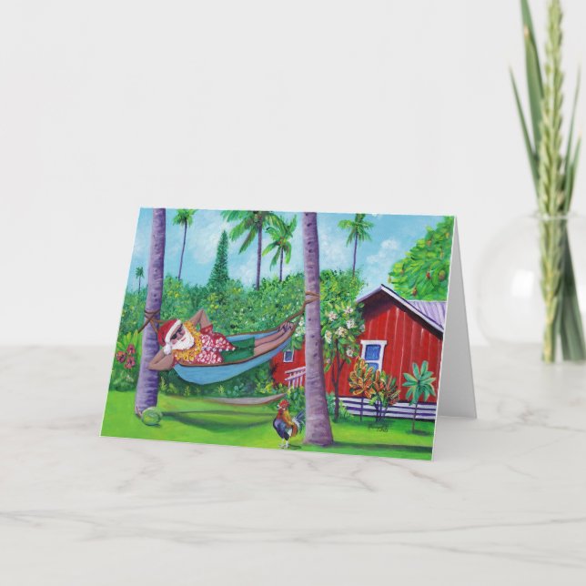 Mele Kalikimaka Santa on Feria Card Karte (Vorderseite)