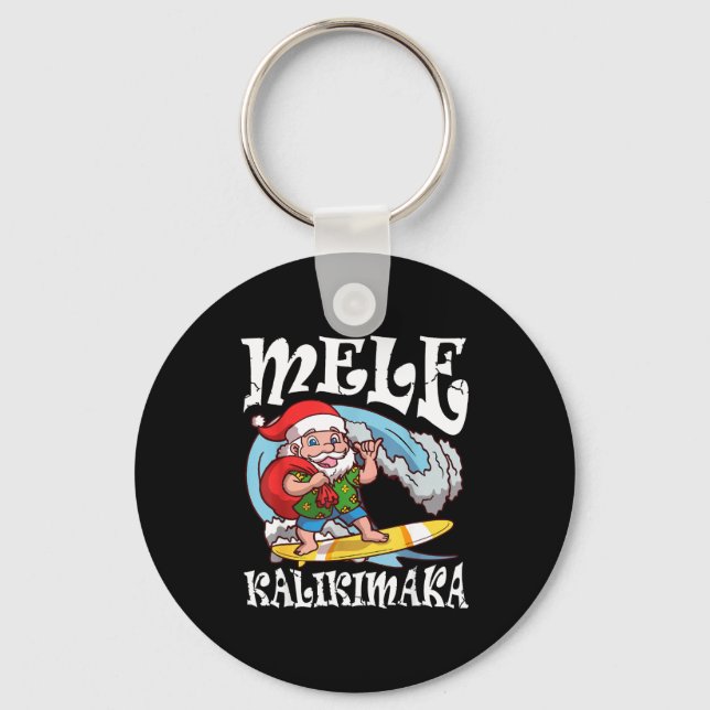 Mele Kalikimaka Santa Surfing Hawaii Christmas  Schlüsselanhänger (Vorderseite)