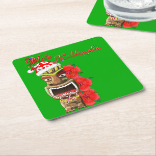 Mele Kalikimaka Santa Tiki Rechteckiger Pappuntersetzer