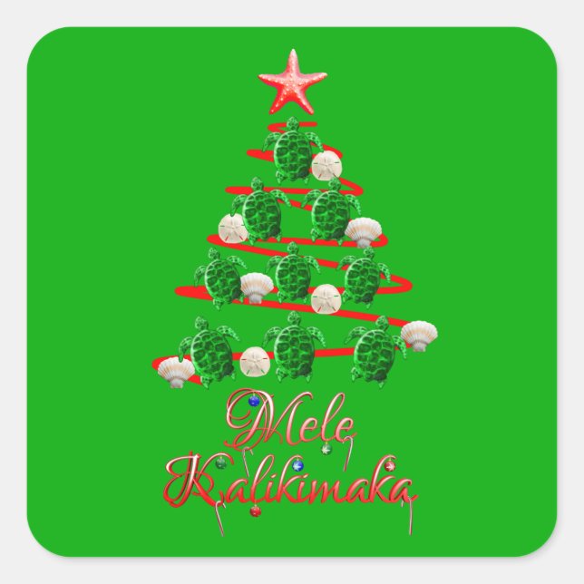Mele Kalikimaka Sea Turtles Quadratischer Aufkleber (Vorderseite)