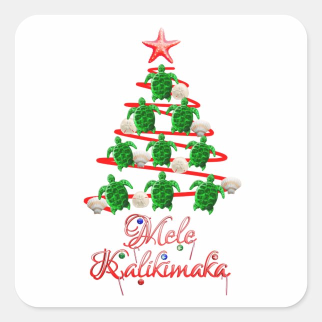 Mele Kalikimaka Sea Turtles Quadratischer Aufkleber (Vorderseite)