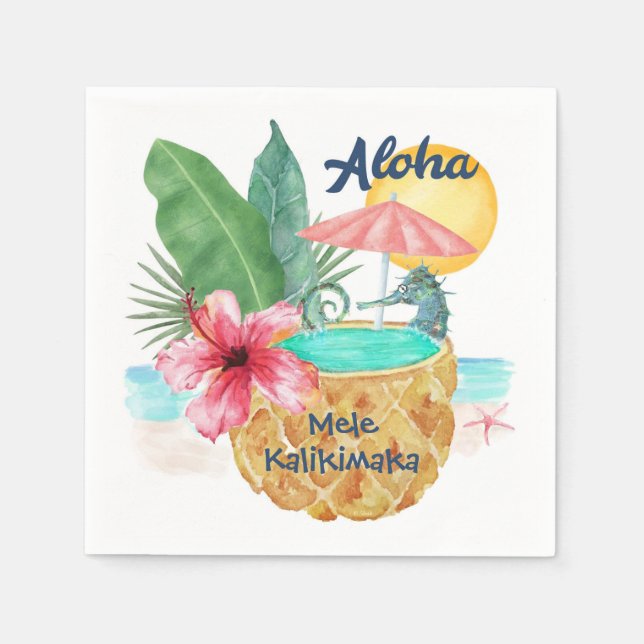 Mele Kalikimaka Seepferd Ananas Tropical Serviette (Vorderseite)