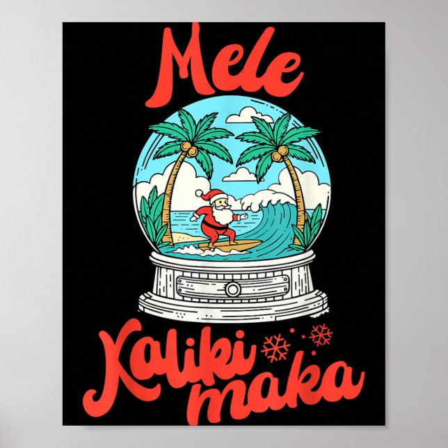 Mele Kalikimaka Snow Globe Santa Vintage Hawaiian  Poster (Vorne)