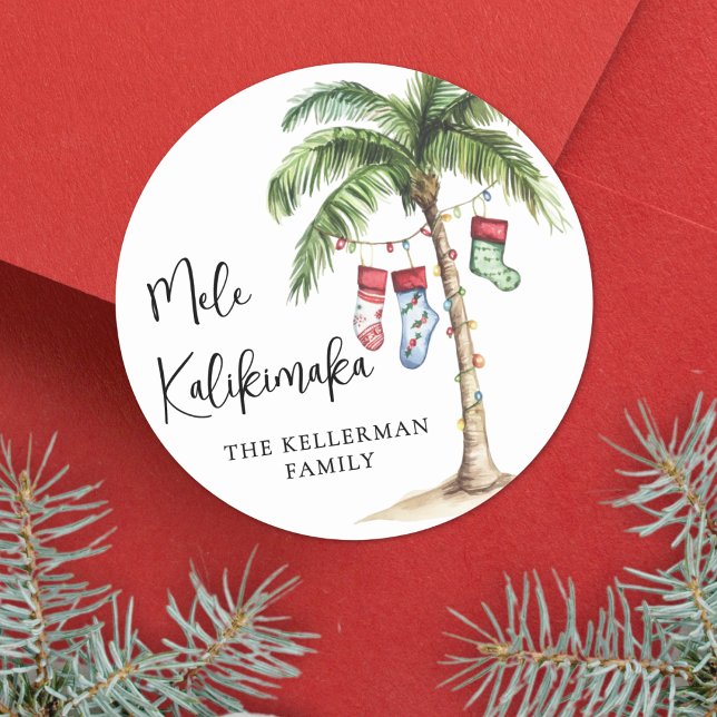 Mele Kalikimaka Strand Weihnachten Runder Aufkleber (Mele Kalikimaka Tropical Beach Christmas Classic Round Sticker)