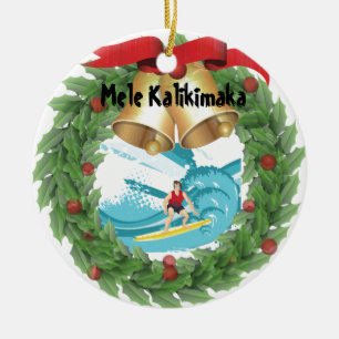Mele Kalikimaka Surfer Keramik Ornament