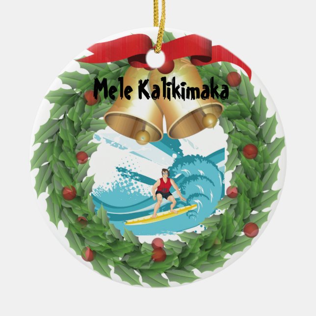 Mele Kalikimaka Surfer Keramik Ornament (Vorne)