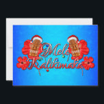 Mele Kalikimaka Tiki Hawaiianer-Weihnachten Feiertagskarte<br><div class="desc">Mele Kalikimaka ist für frohe Weihnachten hawaiisch. Feiern Sie ein nettes warmes Strand Weihnachten. Mele Kalikimaka verziert mit Weihnachtsverzierungen und Zuckerstangen. Und zwei Tiki Masken mit Weihnachtsmann-Hüten.</div>