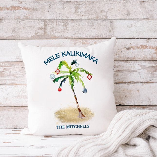 Mele Kalikimaka Tropical Beach Palm Tree Holiday Kissen (Von Creator hochgeladen)