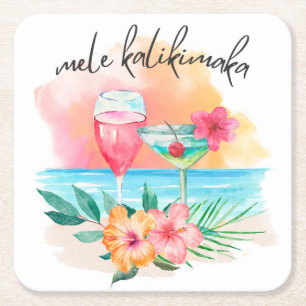 Mele Kalikimaka Tropical Beach Weihnachts-Cocktail Rechteckiger Pappuntersetzer