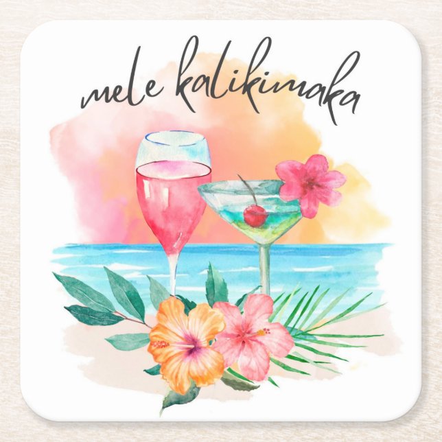 Mele Kalikimaka Tropical Beach Weihnachtscocktail Rechteckiger Pappuntersetzer (Vorderseite)
