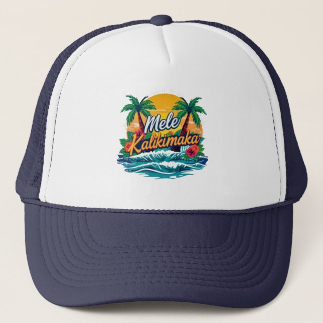 Mele Kalikimaka Tropical Christmas Truckerkappe (Vorderseite)
