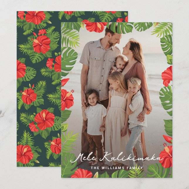Mele Kalikimaka Tropical Floral Foto Weihnachten (Vorne/Hinten)
