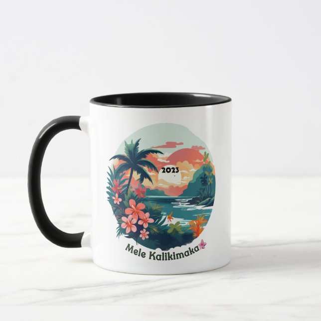 Mele Kalikimaka Tropical Island 2023 Label Tasse (Links)