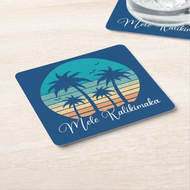 Mele Kalikimaka Tropical Sunset Christmas Party Rechteckiger Pappuntersetzer (angewinkelt)
