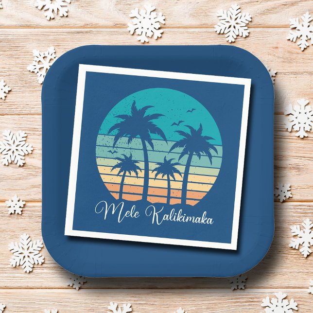 Mele Kalikimaka Tropical Sunset Christmas Party Serviette (Von Creator hochgeladen)