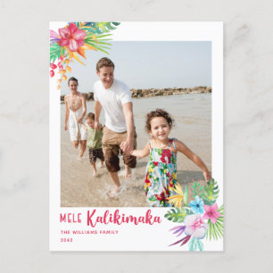 Mele Kalikimaka Tropische Blume Foto Postkarte