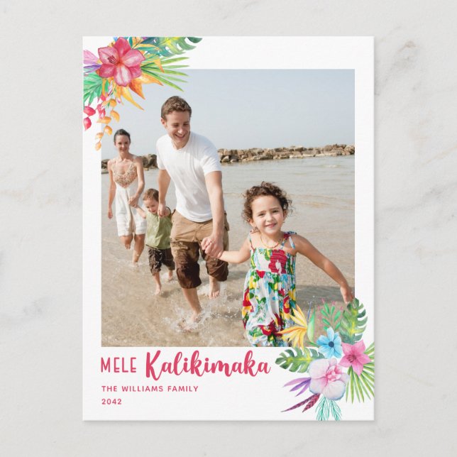 Mele Kalikimaka Tropische Blume Foto Postkarte (Vorderseite)