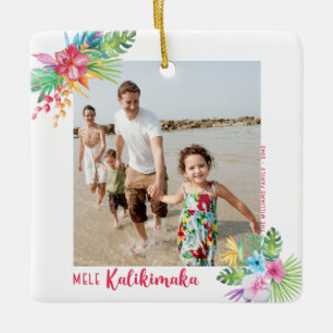 Mele Kalikimaka Tropische Blume Foto Weihnachten Keramikornament