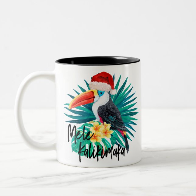 Mele Kalikimaka Tropische Jungle Birds Zweifarbige Tasse (Links)