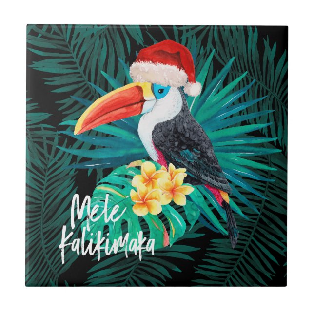 Mele Kalikimaka Tropische Jungle-Vögel Fliese (Vorderseite)