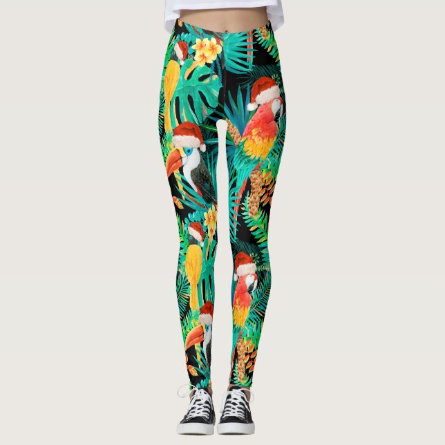 Mele Kalikimaka Tropische Jungle-Vögel Leggings (Vorderseite)