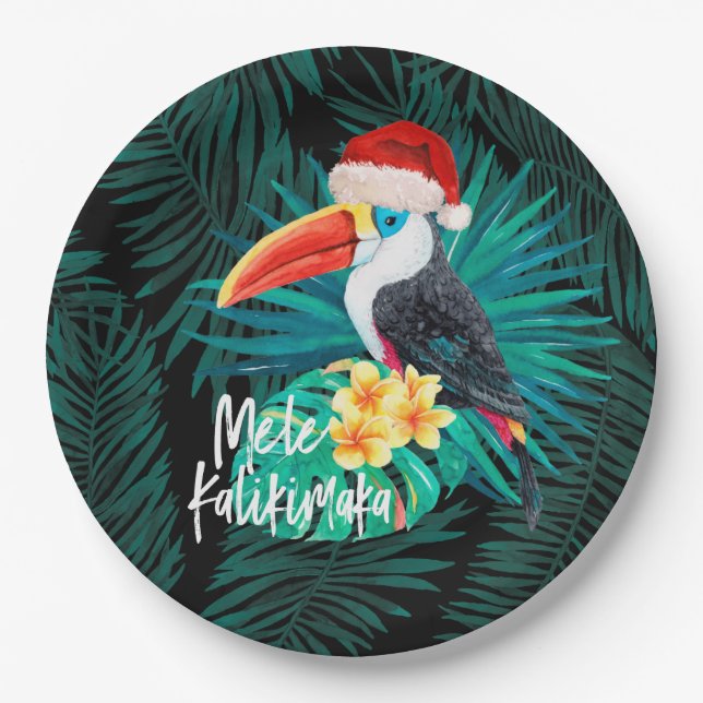 Mele Kalikimaka Tropische Jungle-Vögel Pappteller (Vorderseite)