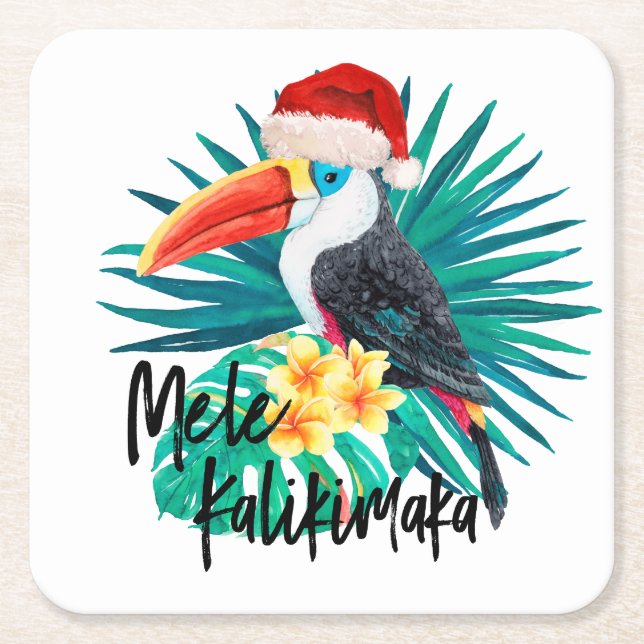 Mele Kalikimaka Tropische Jungle-Vögel Rechteckiger Pappuntersetzer (Vorderseite)